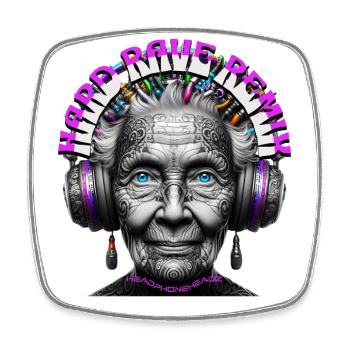 HARD RAVE REMIX - Cool Grandma with Headphones! - Square fridge magnet - white - Front