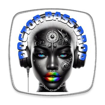 DOCTOR BASS DROP - Cool Woman with Headphones! - Square fridge magnet - white - Front