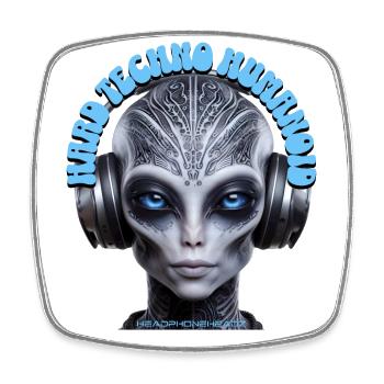 HARD TECHNO HUMANOID – Cool Grey Dude Headphones! - Square fridge magnet - white - Front