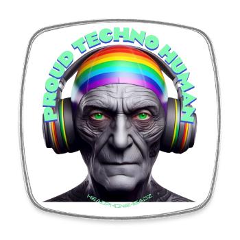 PROUD TECHNO HUMAN - Cool Grandpa with Headphones! - Square fridge magnet - white - Front