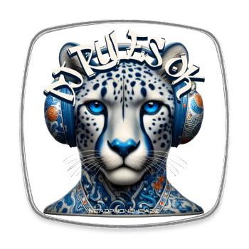DJ RULES OK - Cool Cheetah with Headphones! - Square fridge magnet - white - Front