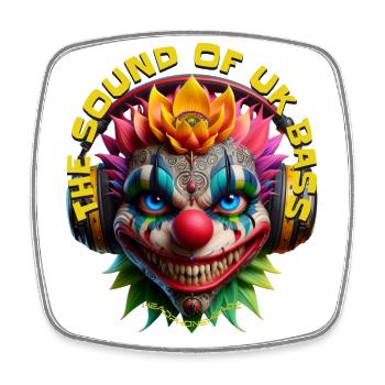 THE SOUND OF UK BASS - Cool Clown with Headphones! - Square fridge magnet - white - Front