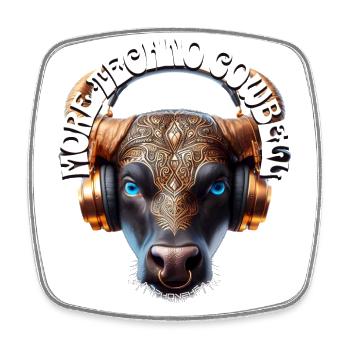 MORE TECHNO COWBELL - Cool Cow with Headphones! - Square fridge magnet - white - Front
