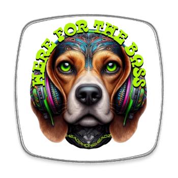 HERE FOR THE BASS - Cute Beagle with Headphones! - Square fridge magnet - white - Front