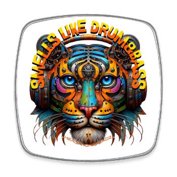SMELLS LIKE DRUM&BASS - Cool Tiger with Headphones - Square fridge magnet - white - Front
