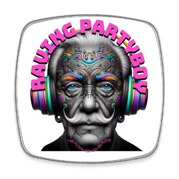 RAVING PARTYBOY - Cool Grandpa with Headphones! - Square fridge magnet - white - Front