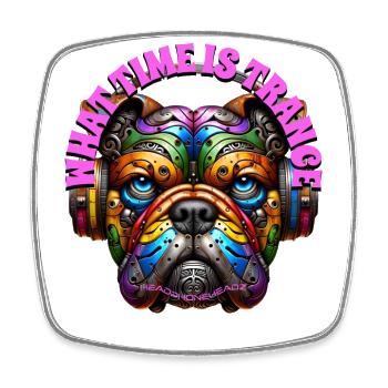 WHAT TIME IS TRANCE - Cool Bulldog with Headphones - Square fridge magnet - white - Front