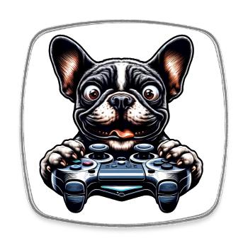 Französische Bulldogge und Enthusiasten von Videospielen - Viereckiger Kühlschrankmagnet - Weiß - Vorne