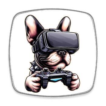 Hunde, Französische Bulldogge Videospiel VR-Brille - Viereckiger Kühlschrankmagnet - Weiß - Vorne