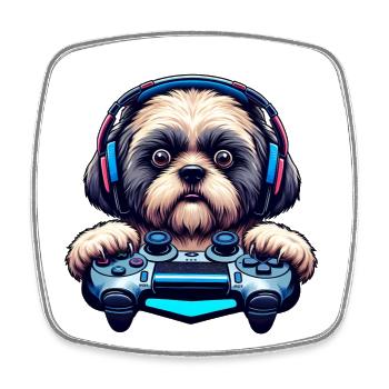 Nerds du jeu, amateurs de chiens Shih Tzu - Magnet carré - blanc - Devant