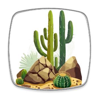 Desert with cacti and rocks - Square fridge magnet - white - Front