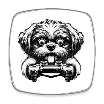 Verrückte Shih Tsu Hunde-Gamefreak-Gamer - Viereckiger Kühlschrankmagnet - Weiß - Vorne