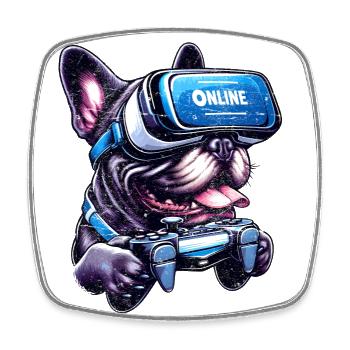 Hundeliebhaber, Französische Bulldogge VR-Gamer - Viereckiger Kühlschrankmagnet - Weiß - Vorne