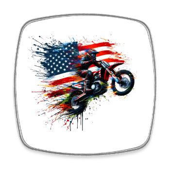 Independence Day Motocross American Flag - Square fridge magnet - white - Front