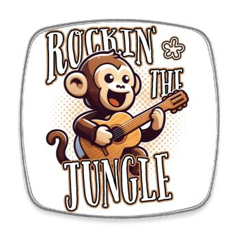 Rockin The Jungle Funny Monkey Plays Guitar - Square fridge magnet - white - Front