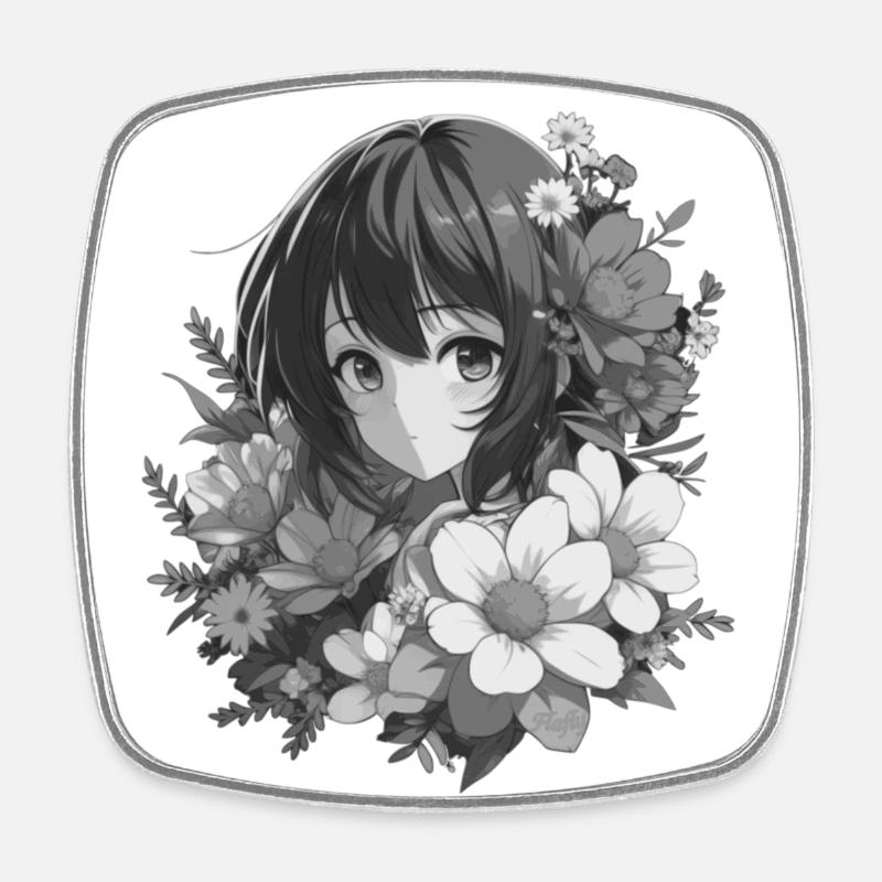 Fille aux fleurs 🌸 - 2 - Magnet carré - blanc