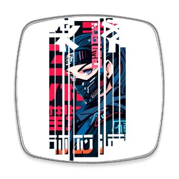Woman Ninja geometric kanji - Square fridge magnet - white - Front