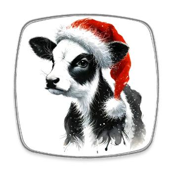 Weihnachtskalb mit Nikolausmütze - Viereckiger Kühlschrankmagnet - Weiß - Vorne