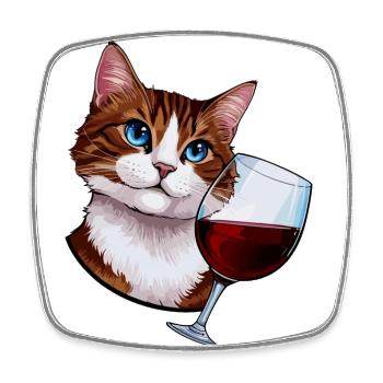 Katze mit Rotwein - Viereckiger Kühlschrankmagnet - Weiß - Vorne