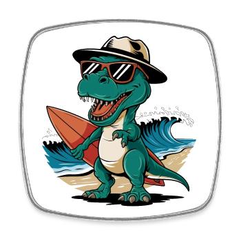 Dino T-Rex avec planche de surf Surfer - Magnet carré - blanc - Devant