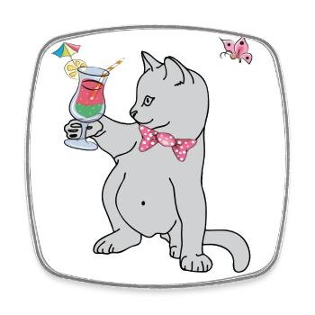 Katze mit Cocktail - Viereckiger Kühlschrankmagnet - Weiß - Vorne