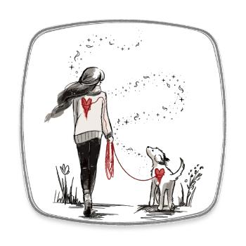 Heart band between man and dog - Square fridge magnet - white - Front