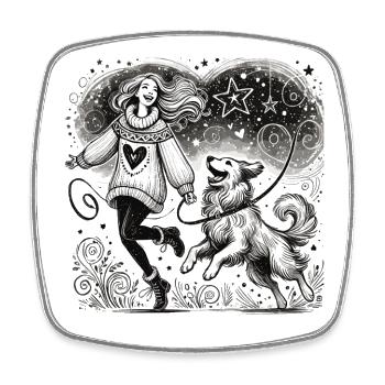 Magical moment between man and dog - Square fridge magnet - white - Front
