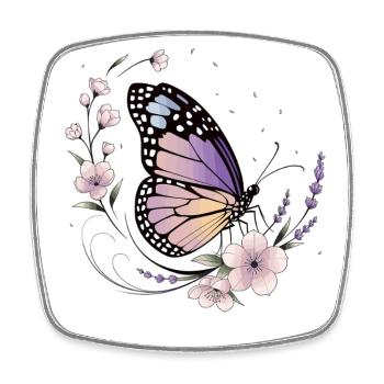 Butterfly & Flowers in Spring - Square fridge magnet - white - Front