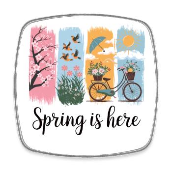 Spring Awakening – Blossoms, Birds & Bicycle - Square fridge magnet - white - Front