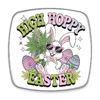 Funny Easter Bunny with Weed – High Hoppy Easter - Square fridge magnet - white - Front