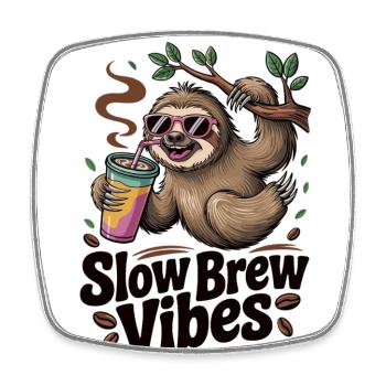 Slow Brew – Faultier-Style - Viereckiger Kühlschrankmagnet - Weiß - Vorne