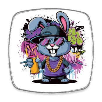 Graffiti Hase mit Style - Viereckiger Kühlschrankmagnet - Weiß - Vorne