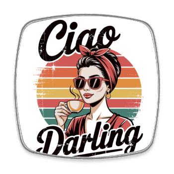 Ciao Darling – Retro Kaffeelady - Viereckiger Kühlschrankmagnet - Weiß - Vorne