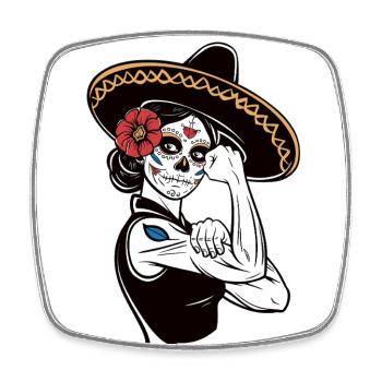 Calavera Girl mit Sombrero - Viereckiger Kühlschrankmagnet - Weiß - Vorne