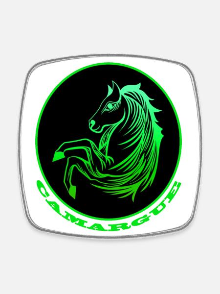 Cheval de Camargue vert fluo - Magnet carré - blanc
