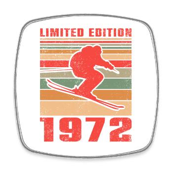 Ski Biathlon Skieur Sports d’hiver Anniversaire 1972 - Magnet carré - blanc - Devant