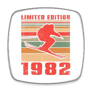 Skieurs Skis de fond Anniversaire 1982 - Magnet carré - blanc - Devant