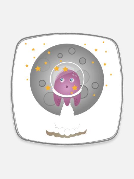 Astro Octopus - Viereckiger Kühlschrankmagnet - Weiß