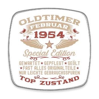 Oldtimer Februar Jahrgang 1954 Mann 69. Geburtstag - Viereckiger Kühlschrankmagnet - Weiß - Vorne