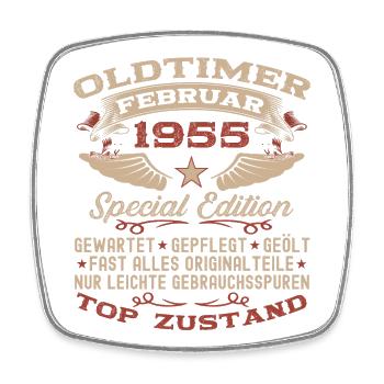Oldtimer Februar Jahrgang 1955 Mann 68. Geburtstag - Viereckiger Kühlschrankmagnet - Weiß - Vorne