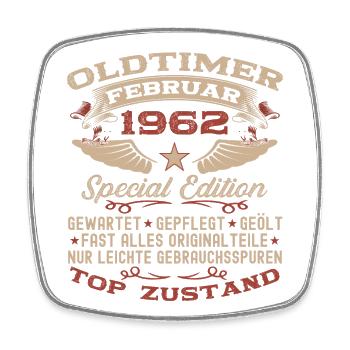 Oldtimer Februar Jahrgang 1962 Mann 61. Geburtstag - Viereckiger Kühlschrankmagnet - Weiß - Vorne
