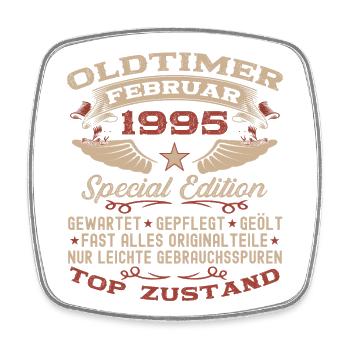 Oldtimer Februar Jahrgang 1995 Mann 28. Geburtstag - Viereckiger Kühlschrankmagnet - Weiß - Vorne