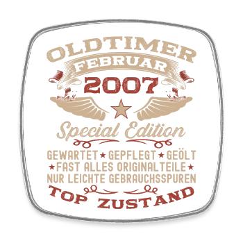 Oldtimer Februar Jahrgang 2007 Mann 16. Geburtstag - Viereckiger Kühlschrankmagnet - Weiß - Vorne