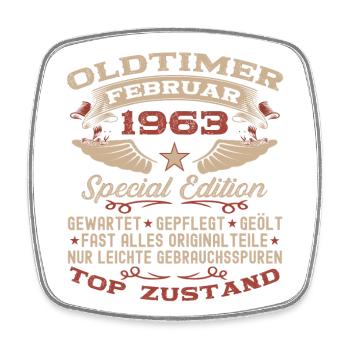 Oldtimer Februar Jahrgang 1963 Mann 60. Geburtstag - Viereckiger Kühlschrankmagnet - Weiß - Vorne