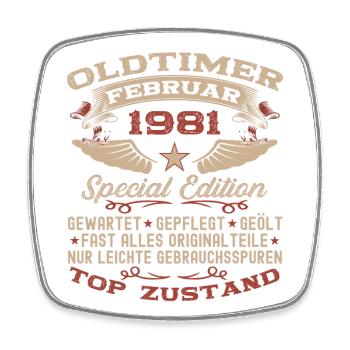 Oldtimer Februar Jahrgang 1981 Mann 42. Geburtstag - Viereckiger Kühlschrankmagnet - Weiß - Vorne