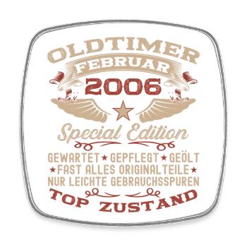 Oldtimer Februar Jahrgang 2006 Mann 17. Geburtstag - Viereckiger Kühlschrankmagnet - Weiß - Vorne