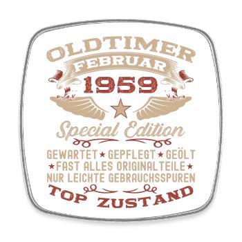 Oldtimer Februar Jahrgang 1959 Mann 64. Geburtstag - Viereckiger Kühlschrankmagnet - Weiß - Vorne