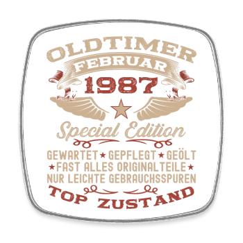 Oldtimer Februar Jahrgang 1987 Mann 36. Geburtstag - Viereckiger Kühlschrankmagnet - Weiß - Vorne