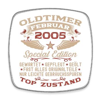 Oldtimer Februar Jahrgang 2005 Mann 18. Geburtstag - Viereckiger Kühlschrankmagnet - Weiß - Vorne
