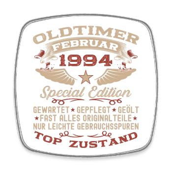 Oldtimer Februar Jahrgang 1994 Mann 29. Geburtstag - Viereckiger Kühlschrankmagnet - Weiß - Vorne
